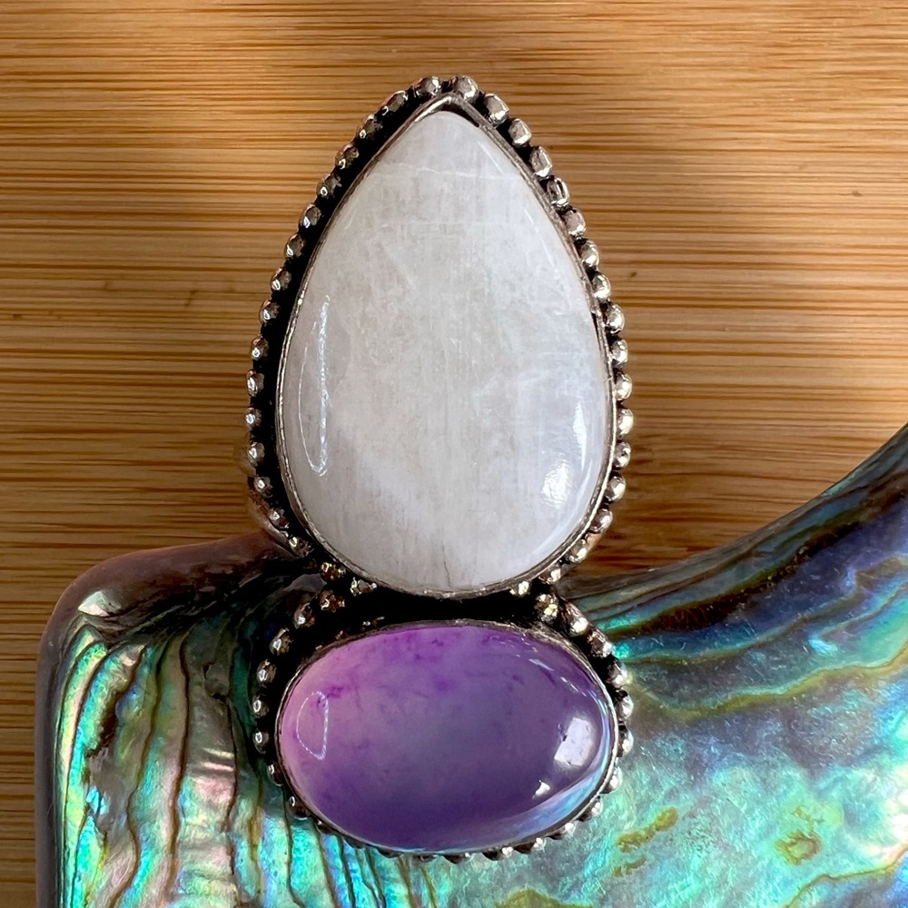 Moonstone & Purple Agate Silver Ring